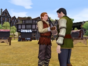 Торговец решает подкупить посетителя в Sims Medieval