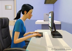Врач вносит результаты анализа в компьютер в Sims 4