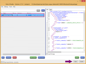 Редактирование файла настроек игровых взаимодействий в Sims 4 Studio